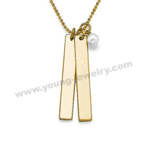 Rose Gold Double Bar Engraved Pendant For Women
