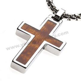 Steel Cross Pendant inlay Wood Cross Jewelry Supplier