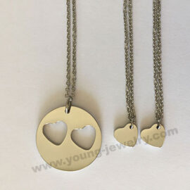 Custom Round w/ Cutout Two Hearts Necklaces Set