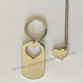 Custom Dog Tag Keyrings w/ Cutout Heart Necklace