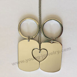 Custom Two Dog Tag Keyrings w/ Hearts Necklace