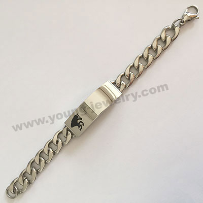 Curb Chain ID w/ Etched Tiger Customized Bracelets For Him