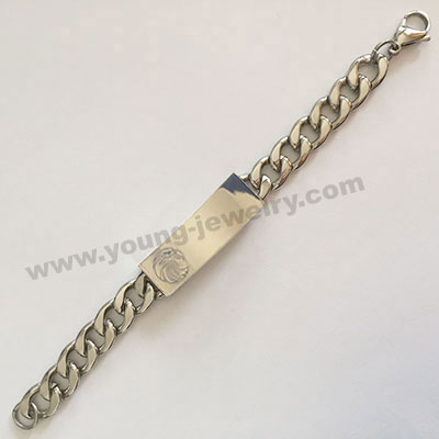 Curb Chain ID w/ Etched Eagle Custom Bracelets For Him