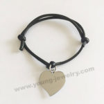 Adjustable black Rope w/ Engravable Heart Customized Bracelets