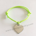 Adjustable green Rope w/ Engravable Heart Customized Bracelets