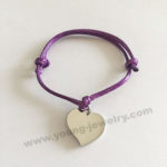 Adjustable purple Rope w/ Engravable Heart Customized Bracelets
