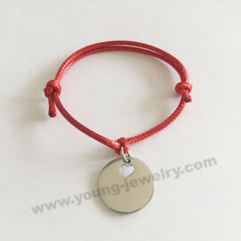 Personalized Red Rope w/ Circle Bracelets for Her