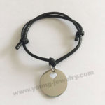 Personalized black Rope w/ Circle Bracelets for Her