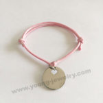 Personalized pink Rope w/ Circle Bracelets for Her