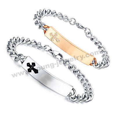 Engravable ID w/ Cross Customized Bracelets Wholesale