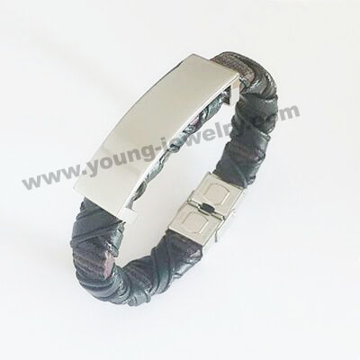 Leather w/ Engravable ID Personalized Bracelets for Him