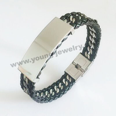 Wide Leather w/ ID Personalized Bracelets for Him