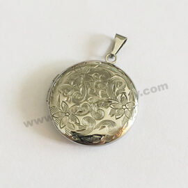 Round Locket w/ Carved Flower Custom Necklaces for Her