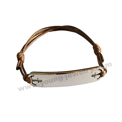Brown Cotton Rope w/ Steel ID Personalized Bracelets