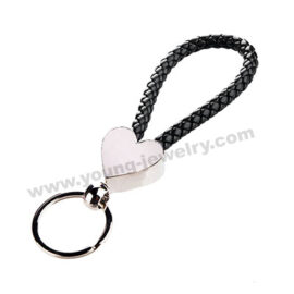 Black Leather w/ Engravable Heart Custom Keyrings for Her