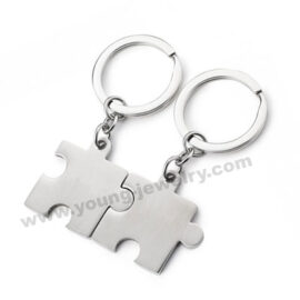 High Polished Custom Couples Puzzle Keyrings for His & Her