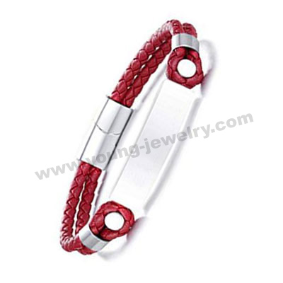 Red Leather w/ Engravable Plate Custom Bracelets