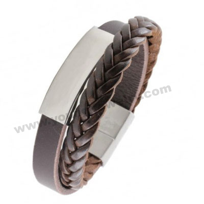 Twist Leather w/ Plate Personalized Bracelets for Him