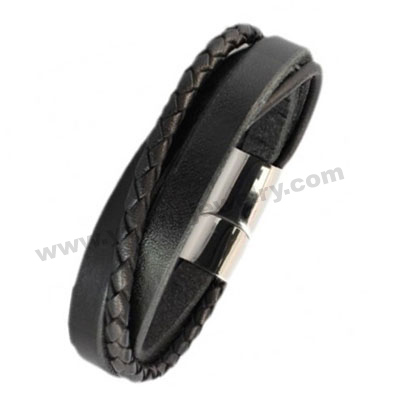 Twist Black Leather w/ Buckle Personalized Bracelets for Him