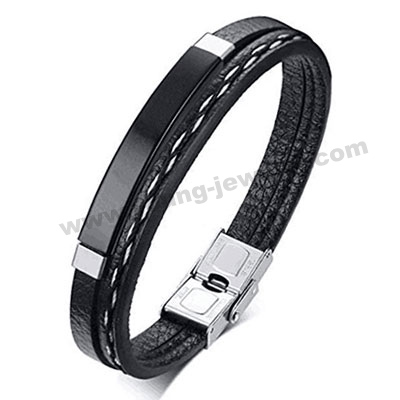 Black Artificial Leather w/ Plate Personalized Bracelets