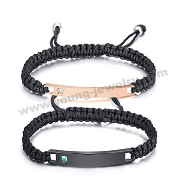 Braided Rope w/ Plate for His & Her Custom Couples Bracelets
