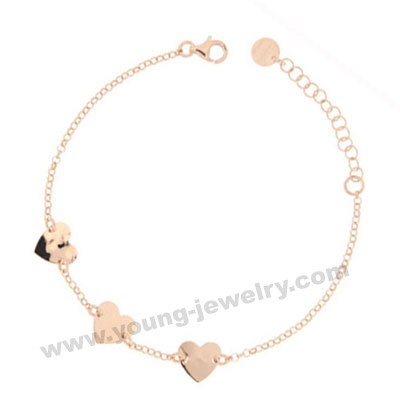 Women's Rose Gold Chain w/ Hearts Personalized Bracelets