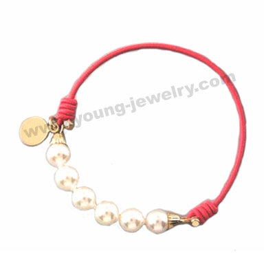 Red Rope w/ Pearl & Round Charm Custom Bracelets