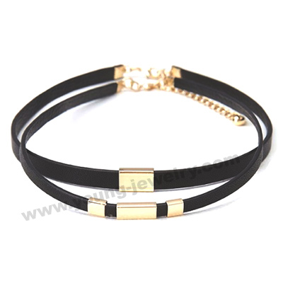 Black Leather w/ Rose Gold Plate Custom Bracelets For Her