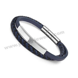 Black Leather w/ Engravable Tube Custom Bracelets