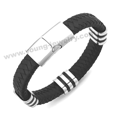 Black Leather w/ Engravable Buckle Personalized Bracelets