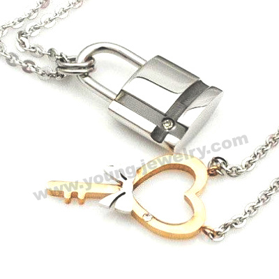 ilver Lock & Rose Gold Key Couple Pendant couple jewelry