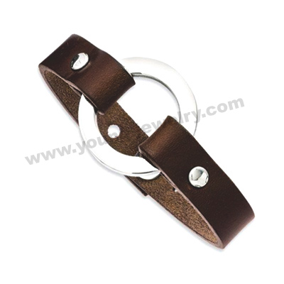 Brown Leather w/ Round Ring Custom Bracelets for Him