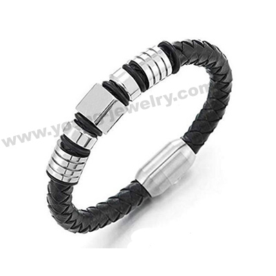 Black Leather w/ Engravable Square Custom Bracelets