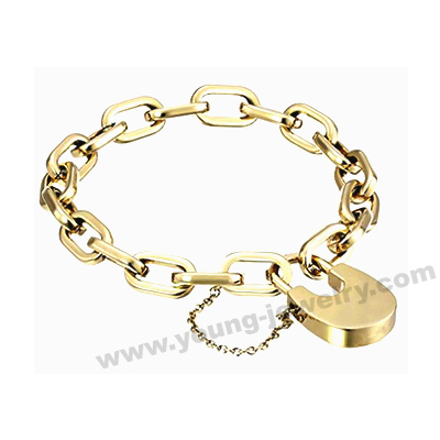 Gold Plated Chain w/ Steel Lock Custom Bracelets for Her