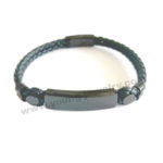 Black Leather Custom Bracelets w/ black id For Him in Stainless Steel