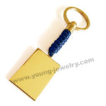 Personalized Gold Dog Tag Plate w/ Blue Cotton Rope Keyring