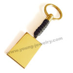 Personalized Gold Dog Tag Plate w/ Black Cotton Rope Keyring