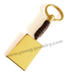 Personalized Gold Dog Tag Plate w/ Brown Cotton Rope Keyring