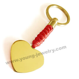 Custom Gold Heart Plate w/ Red Cotton Rope Keyring For Her