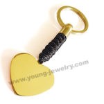 Custom Gold Heart Plate w/ black Cotton Rope Keyring For Her