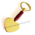 Custom Gold Heart Plate w/ dark red Cotton Rope Keyring For Her
