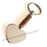 Custom Heart Plate w/ dark brown Cotton Rope Keyring For Her