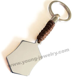 Personalized Steel Plate w/ Brown Cotton Rope Keyring