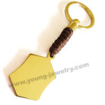 Personalized Steel Gold Plate w/ Brown Cotton Rope Keyring