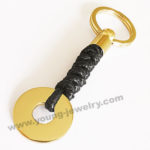 Custom Cutout Gold Circle Plate w/ Black Cotton Rope Keyring