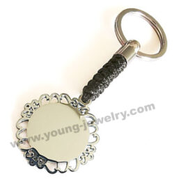 Personalized Round Plate w/ Black Cotton Rope Keyring