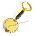 Personalized Gold Round Plate w/ Black Cotton Rope Keyring