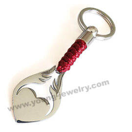 Custom Silver Heart of Wing Plate w/ Red Cotton Rope Keyring