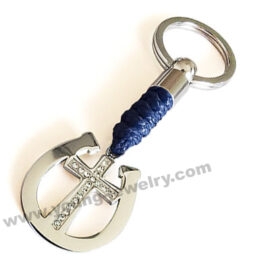 Personalized Silver Horseshoe Plate w/ Blue Cotton Rope Keyring