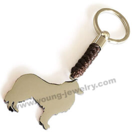 Custom Silver Collie w/ Brown Cotton Rope Keyring